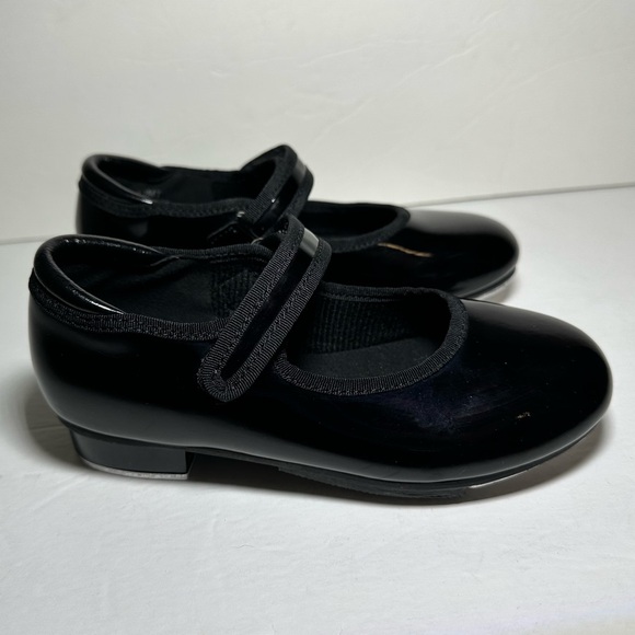 Stelle Girls Boys Tap Dance Shoes Easy Strap Shiny‎ Patent Black Size 10 EUC - Picture 1 of 8